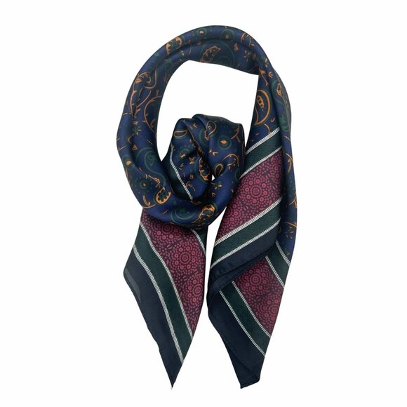 ✨Luxury Paisley Square Scarf Soft Silky Women Bandana Navy Burgundy Nautical New - Picture 3 of 6